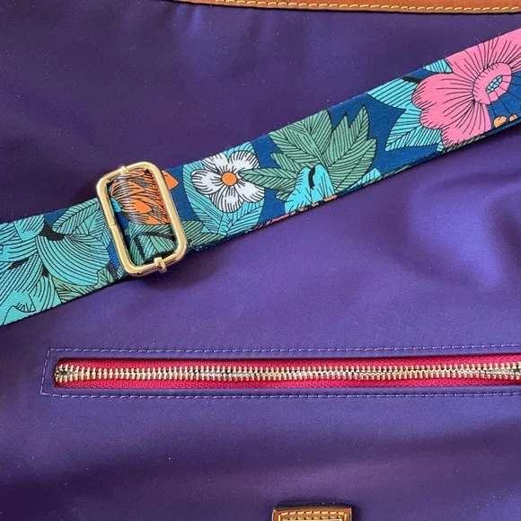 Dooney & Bourke Nylon Wayfarer Hobo - Plum/Purple with Floral Strap - Picture 11 of 14